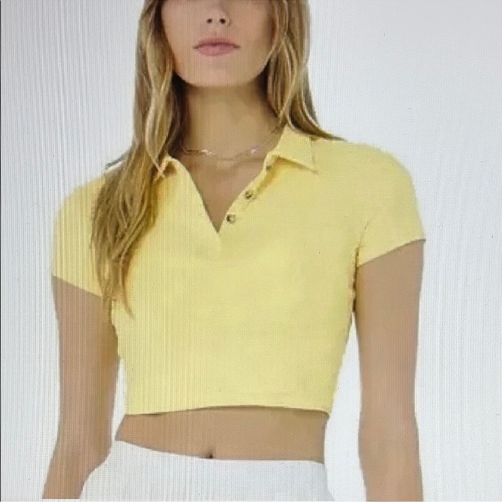 ALO Yoga Pale Lemon Short Sleeve Polo Crop Top
